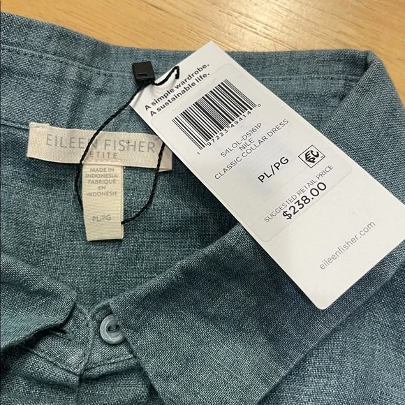 EILEEN FISHER Sleeveless Button Front Shirtdress Washed Organic Linen Blue SZ PL